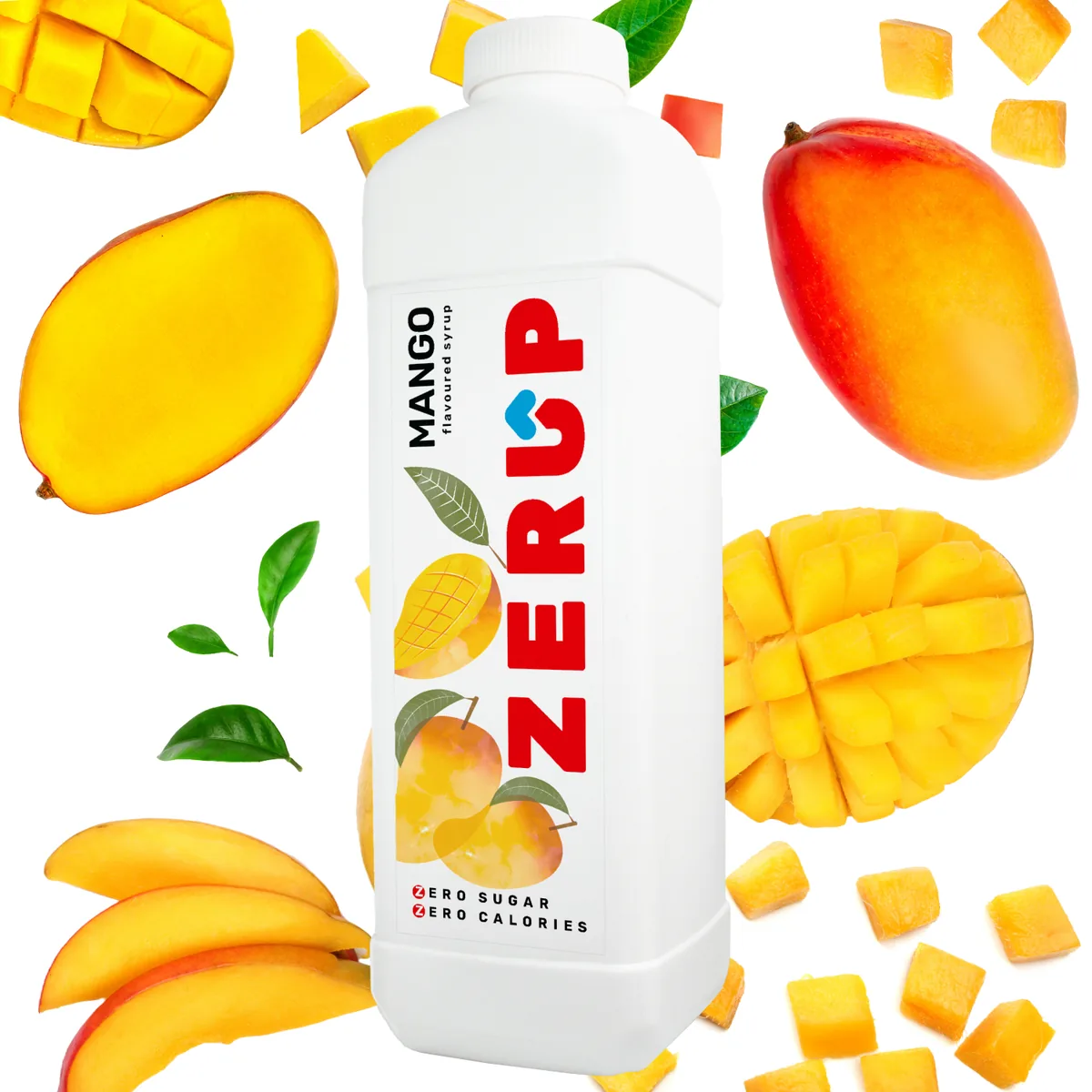 Zerup Mango zero-sugar syrup 1L bottle with fresh ingredients