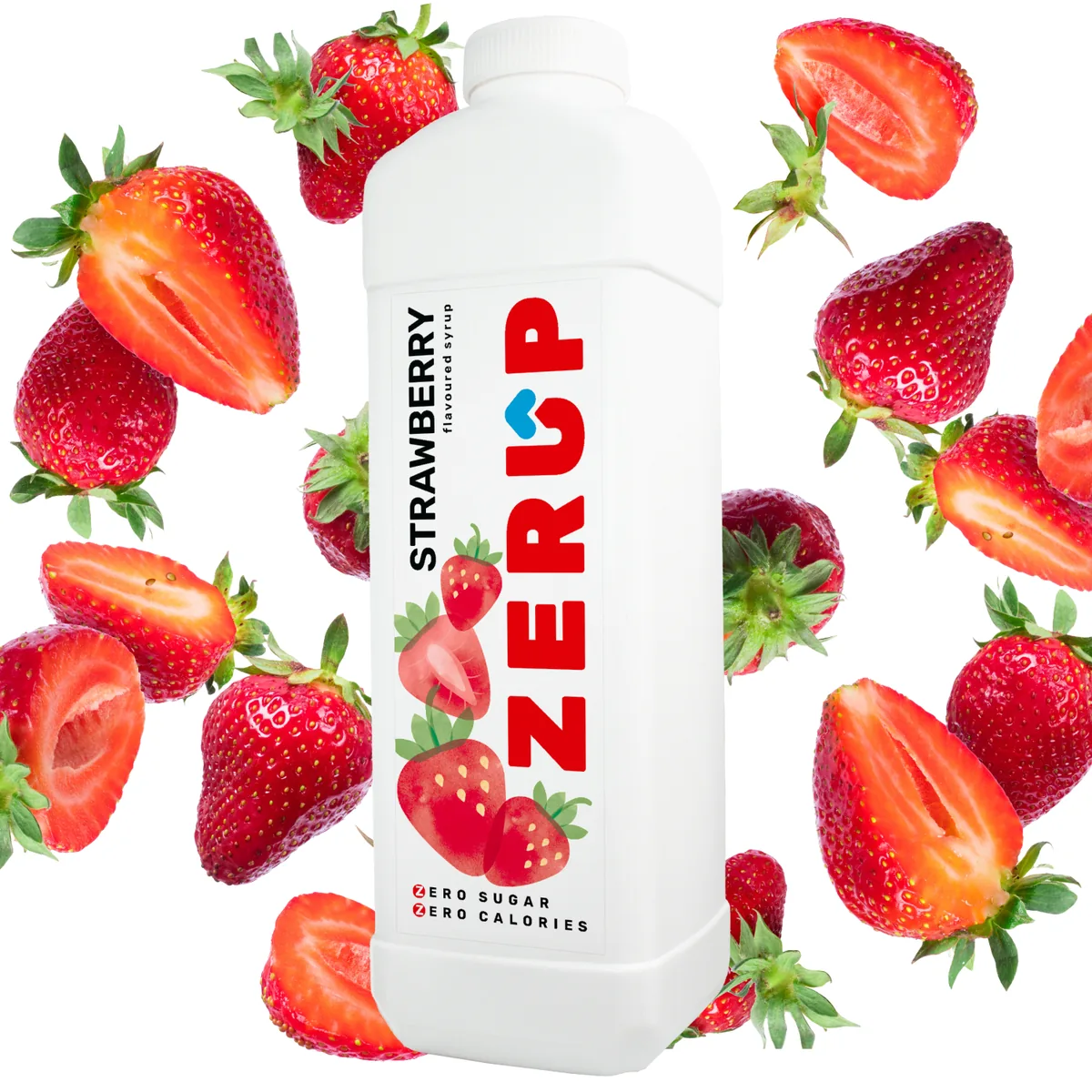 Zerup Strawberry zero-sugar syrup 1L bottle with fresh ingredients